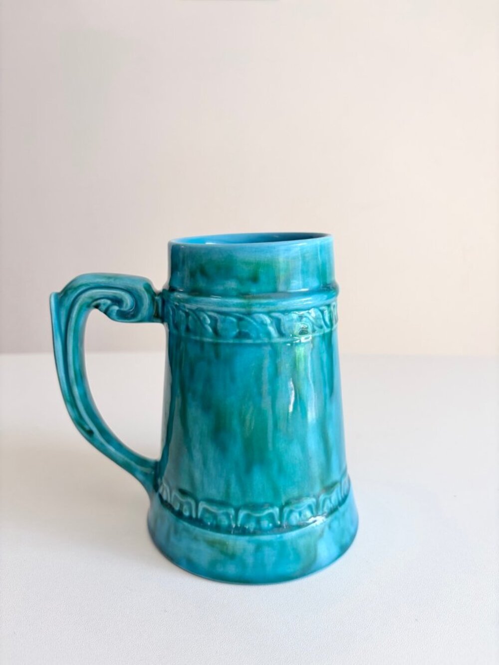 Vintage 1970s Saskatchewan Council Regina Turquoise Ceramic Beer Stein